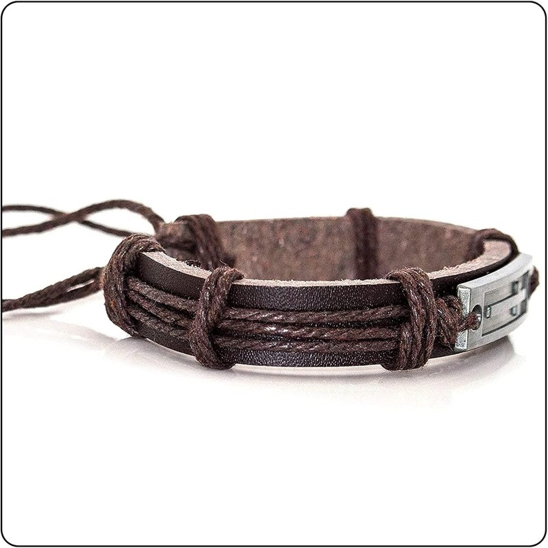 Fusamk Fashion Cross Tag Bangle Adjustable Leather Cuff Wristband Drawstring Rope Bracelet - Image 5